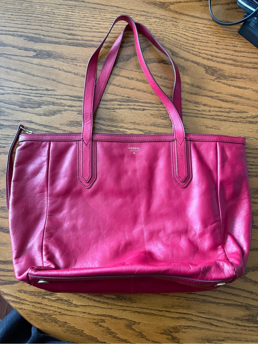 Vintage Fossil Women's Red Leather Tote Bag